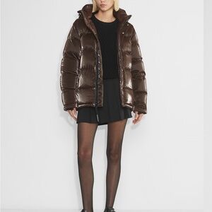 Dark Brown Quilted Puffer Jacket with High Collar